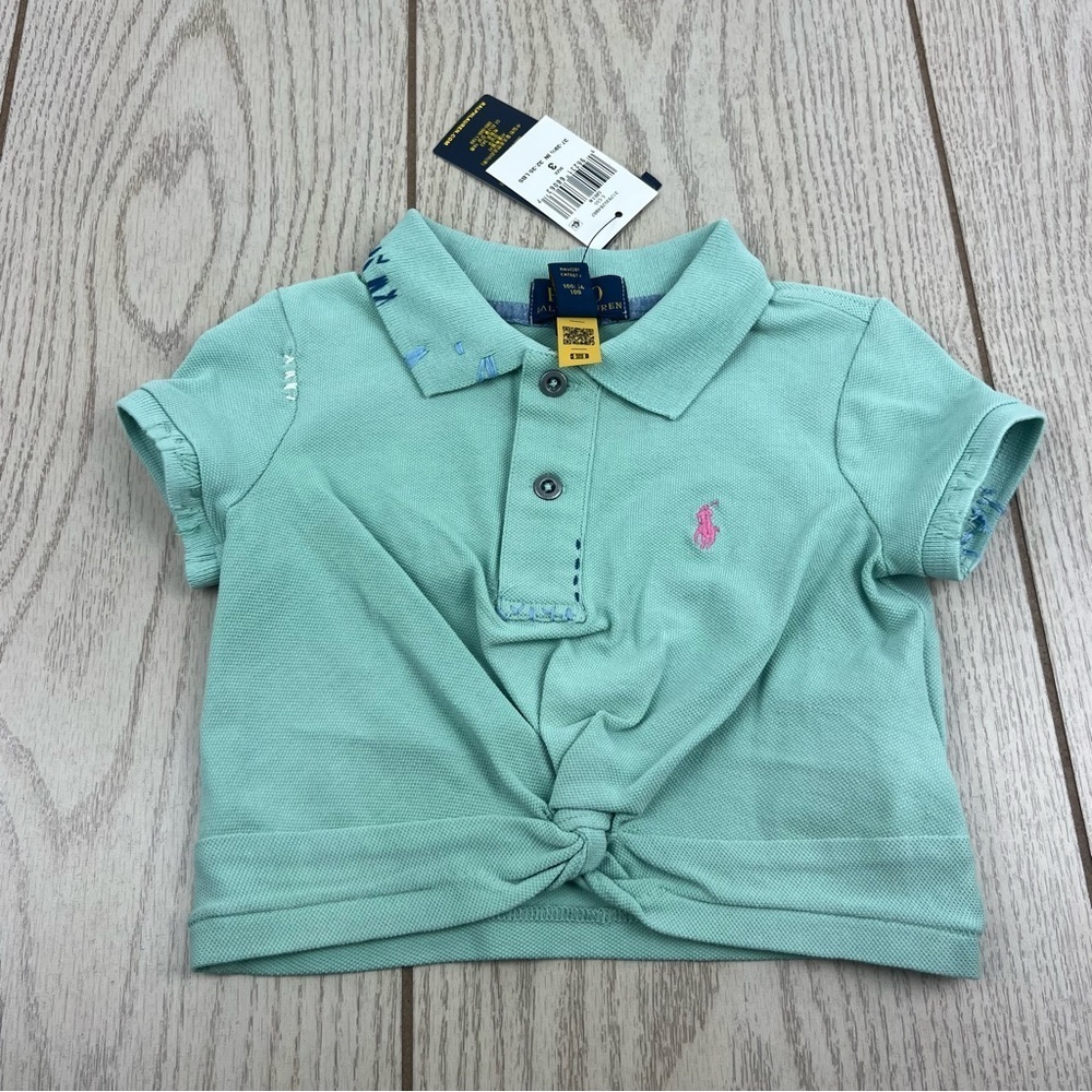 Polo Ralph Lauren Big Girls Twist-Front Stretch Polo Shirt 3 Green $60